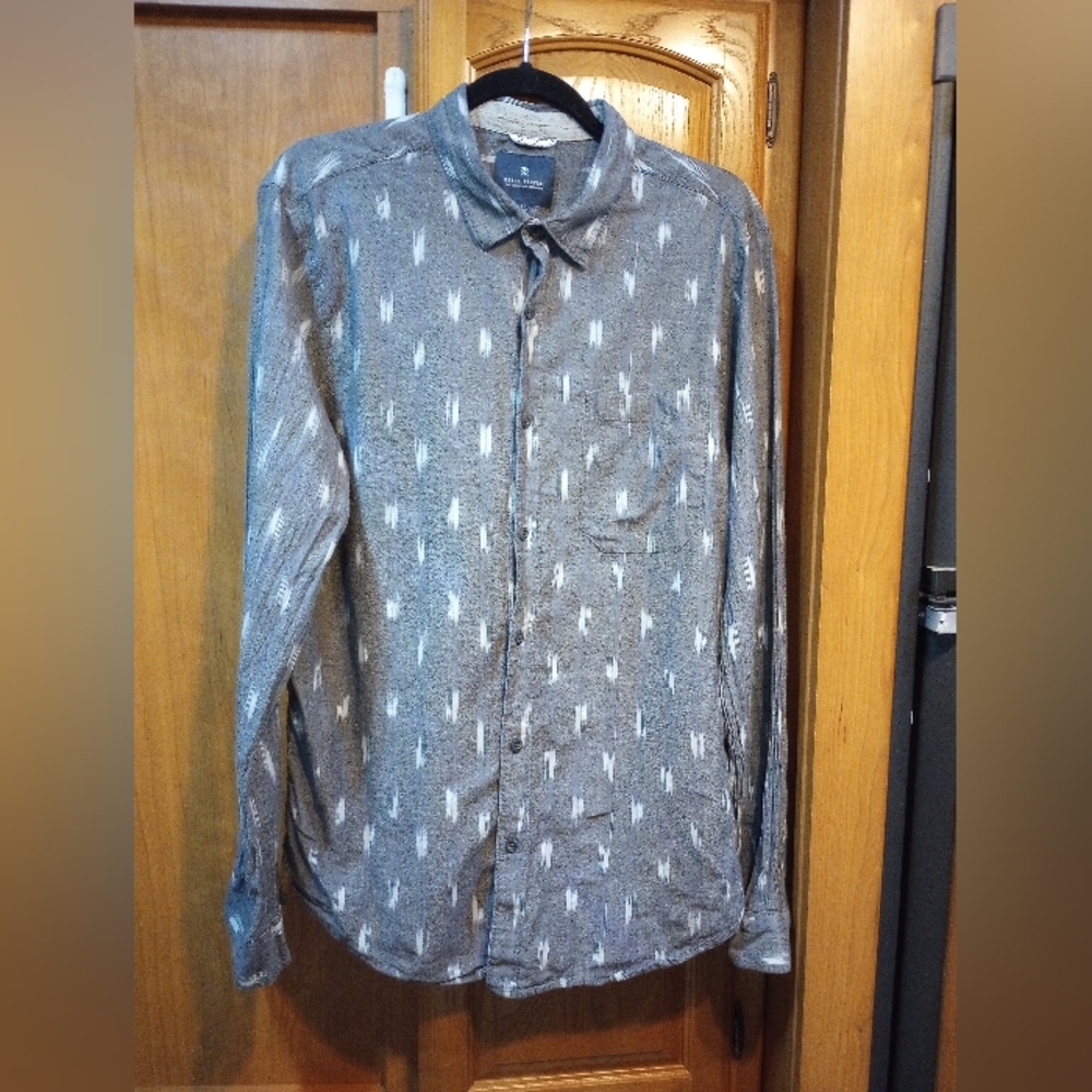 Roark Revival Lightweight Gray Ikat Long Sleeve Button Up XL